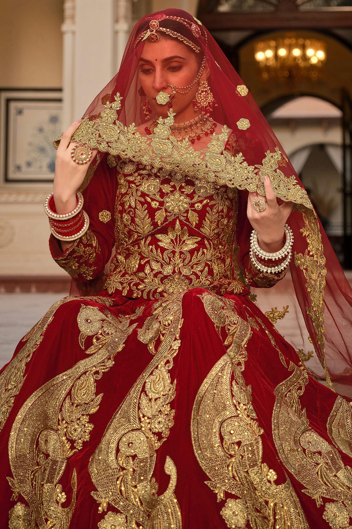 Maroon Embroidery  Velvet Lehenga Choli