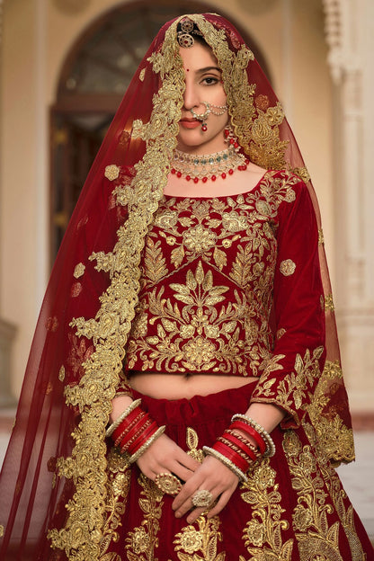 Maroon Embroidery  Velvet Lehenga Choli
