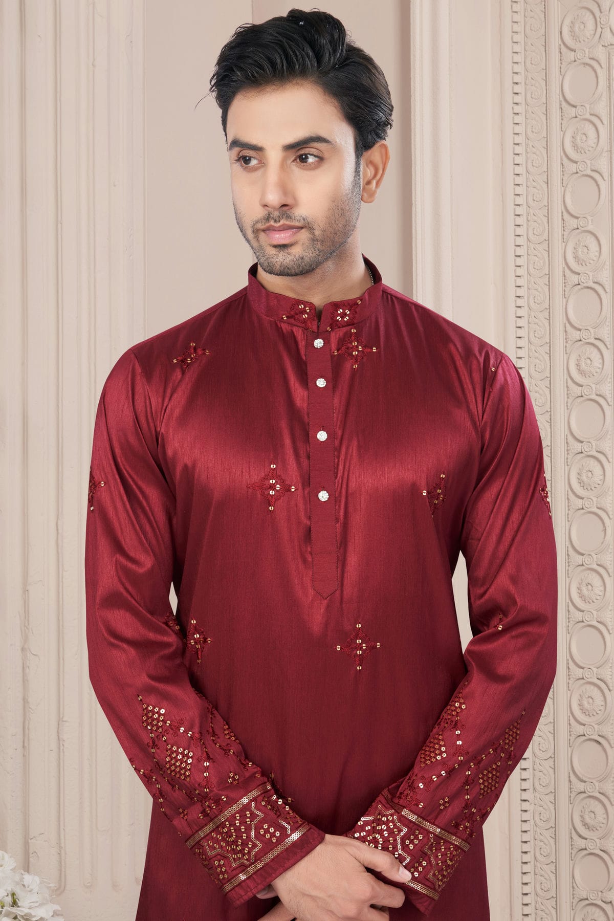 Maroon Colour Pure Silk Kurta Pajama VSKP1040698
