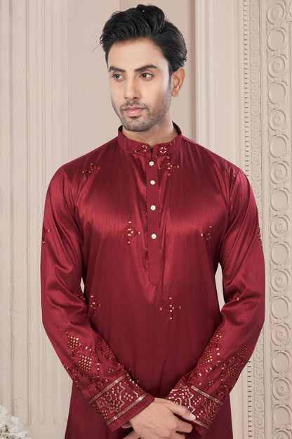 Maroon Colour Pure Silk Kurta Pajama VSKP1040698