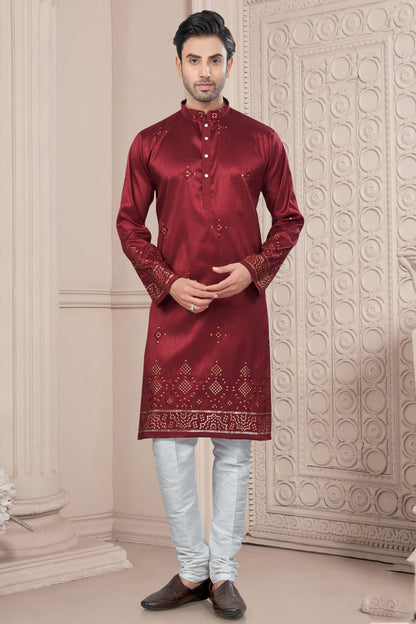 Maroon Pure Silk Kurta Pajama