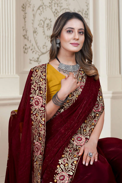 Maroon Colour Satin Silk Saree VSSD1090898