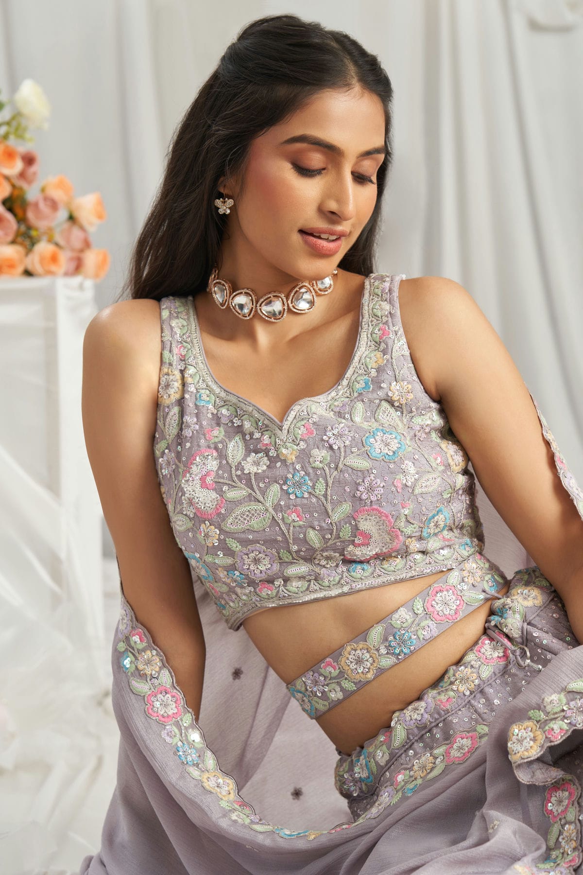 Mauve Colour Chiffon Embroidery Lehenga Choli VSLC1111350
