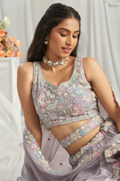 Mauve Colour Chiffon Embroidery Lehenga Choli VSLC1111350