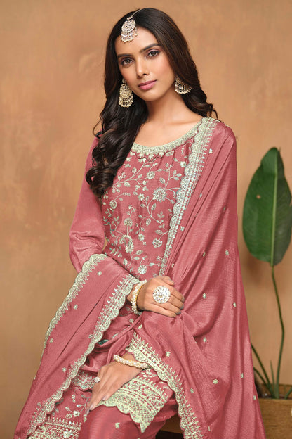 Mauve Colour Chinon Palazzo Pant Suit VSSM1050583