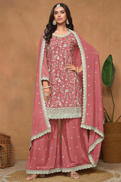 Mauve Colour Chinon Palazzo Pant Suit