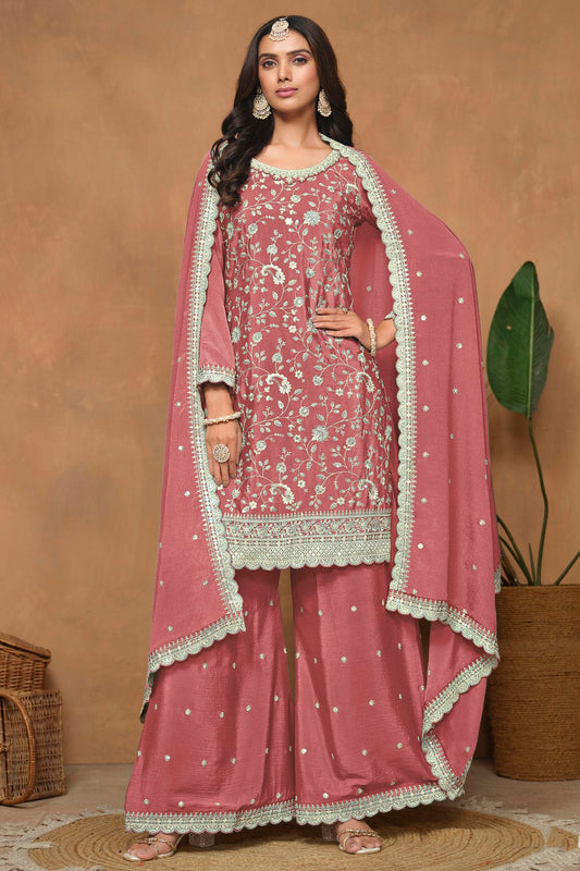 Mauve Colour Chinon Palazzo Pant Suit