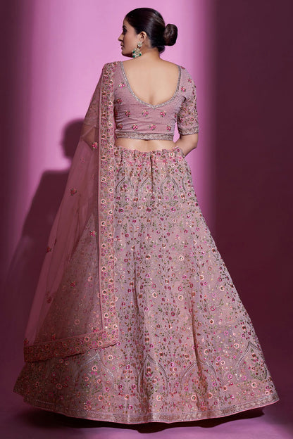Mauve Colour Embroidery Georgette Lehenga Choli VSLD1080701