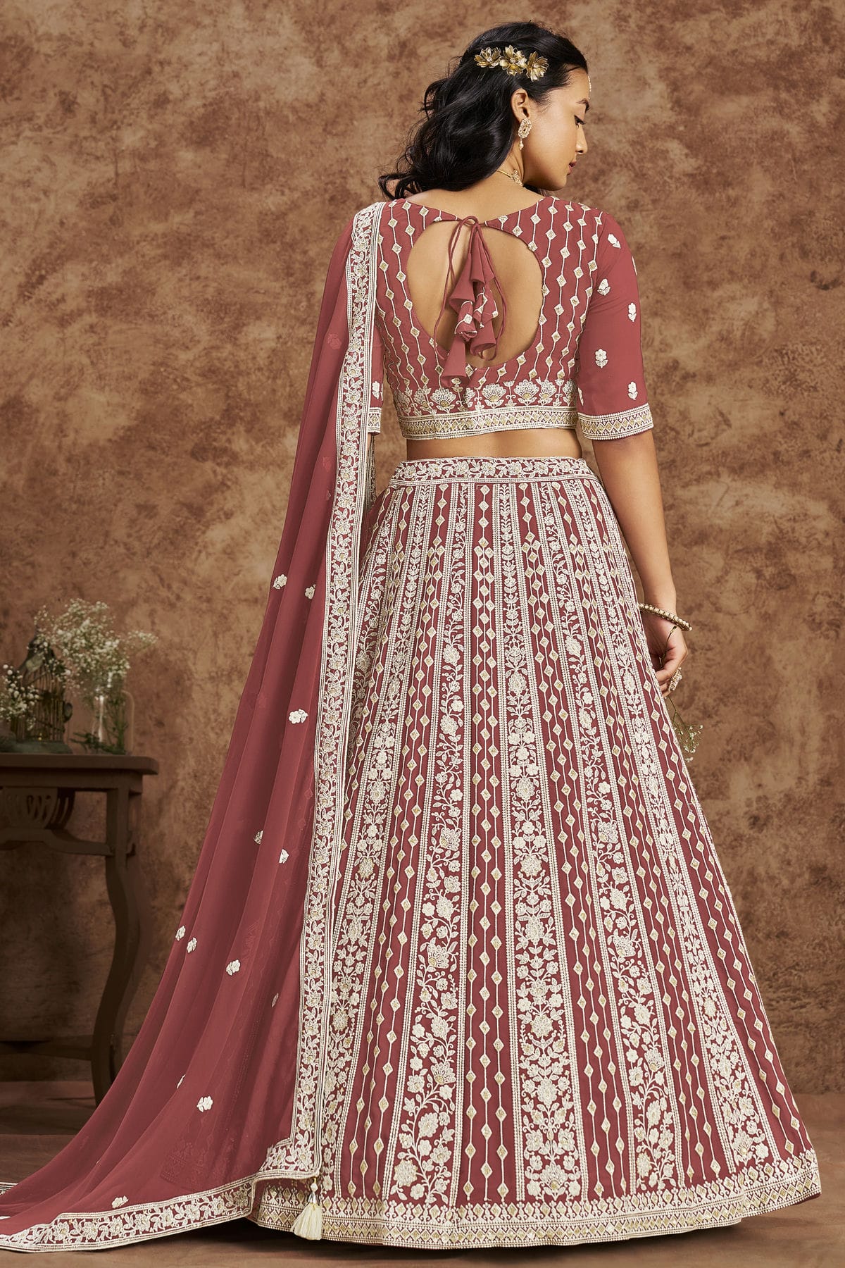 Mauve Colour Embroidery Lehenga Choli In Faux Georgette Fabric