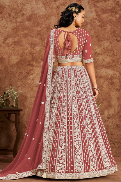 Mauve Colour Embroidery Lehenga Choli In Faux Georgette Fabric