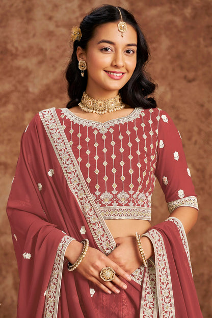 Mauve Colour Embroidery Lehenga Choli In Faux Georgette Fabric