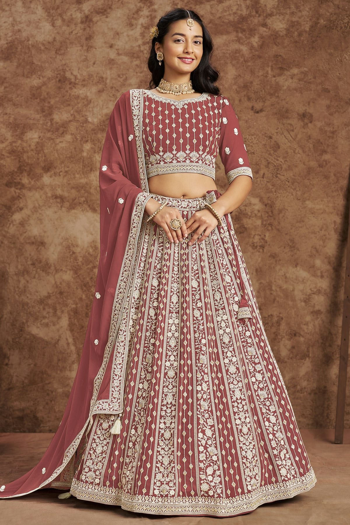 Mauve Colour Embroidery Lehenga Choli In Faux Georgette Fabric