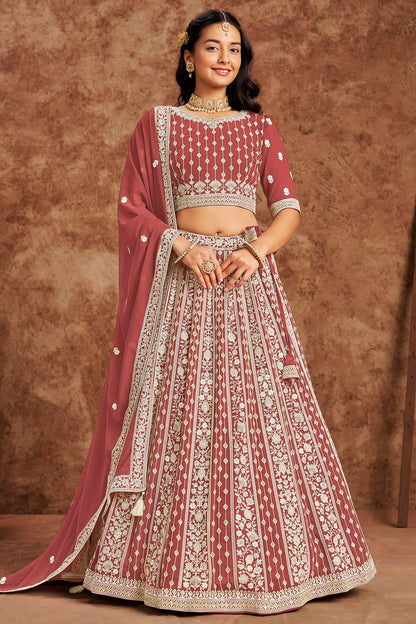 Mauve Colour Embroidery Lehenga Choli In Faux Georgette Fabric