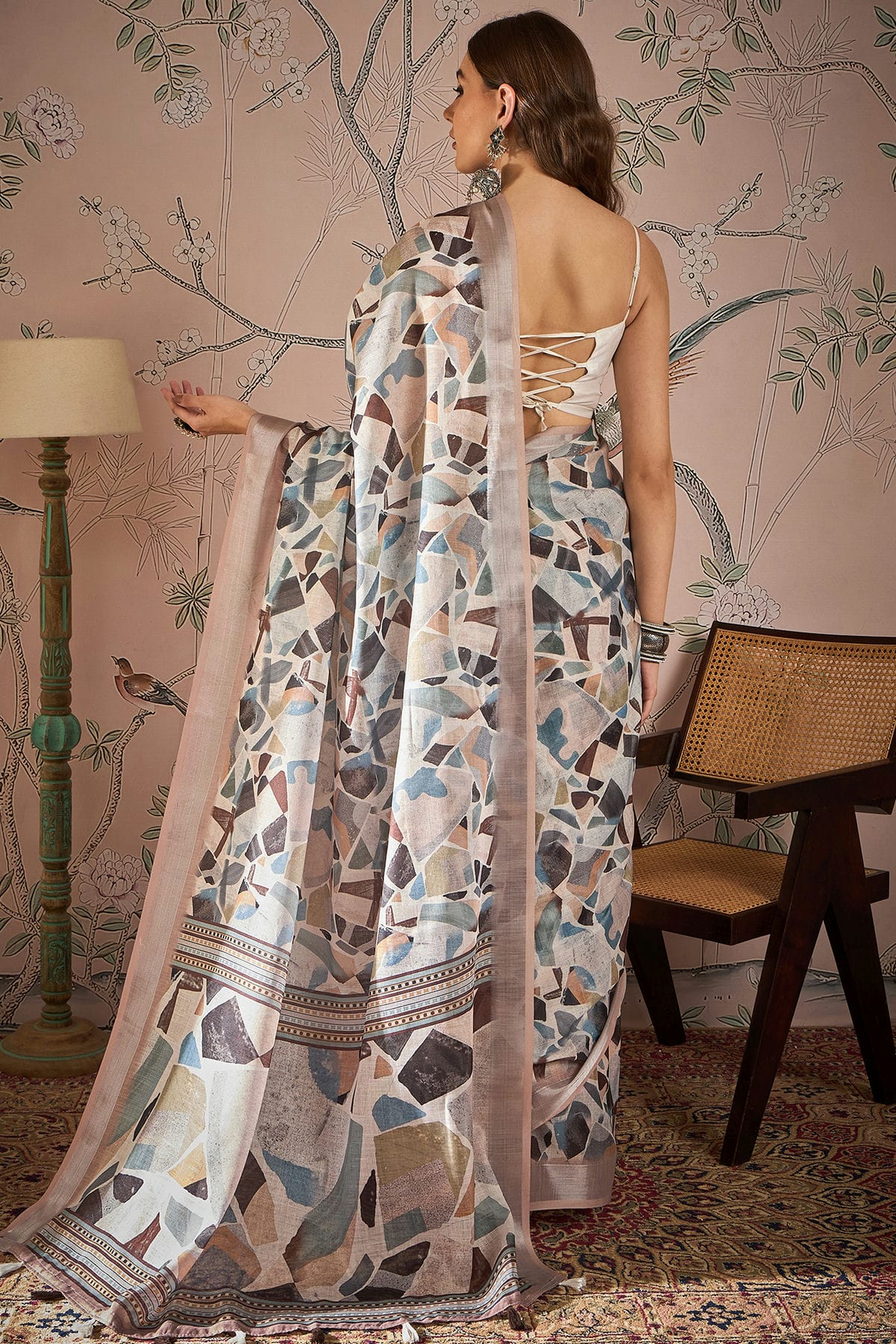 Mauve Colour Linen Blend Printed Saree VSSD1111669