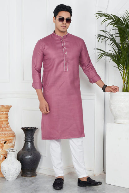 Mauve Colour Linen Cotton Pintex Work Kurta Pajama VSKP1230134