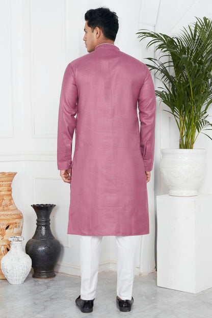 Mauve Colour Linen Cotton Pintex Work Kurta Pajama VSKP1230134