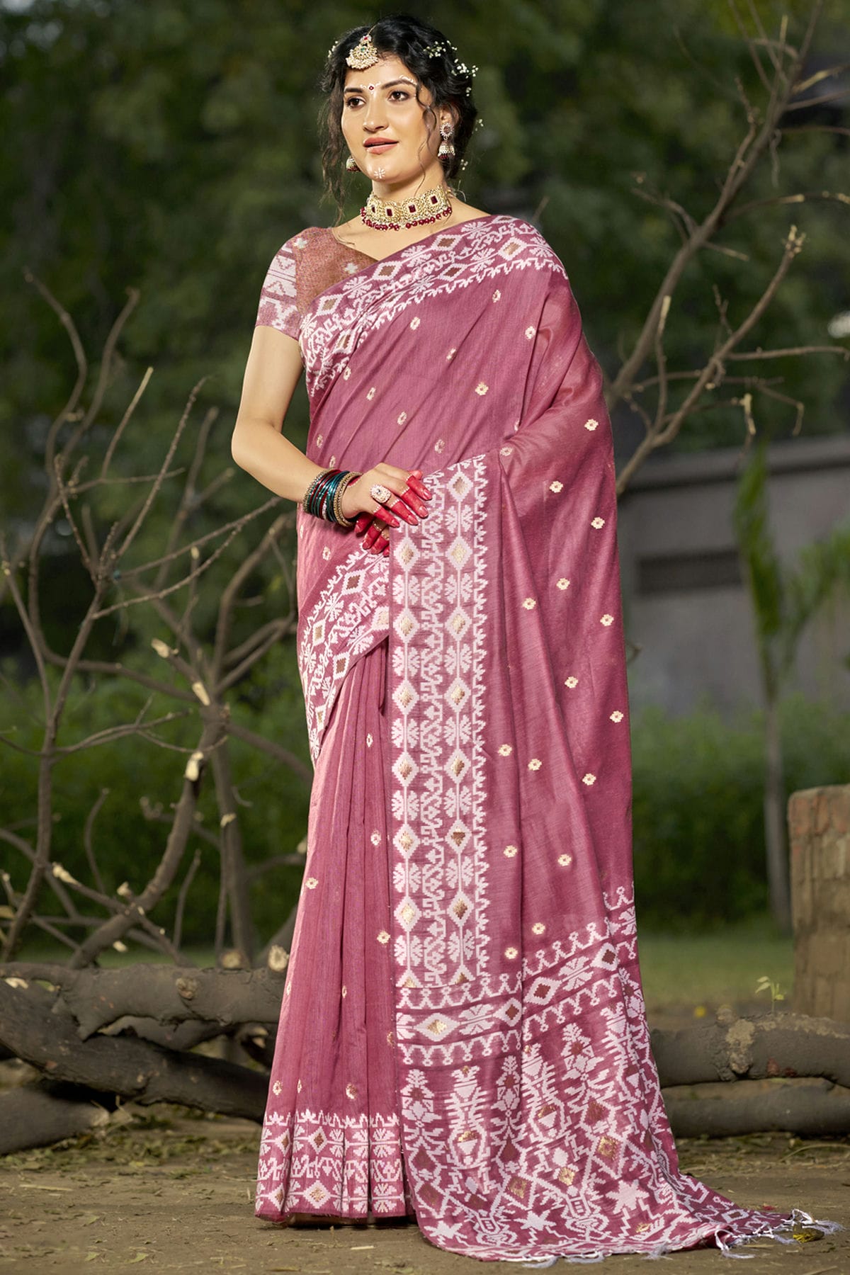 Mauve Colour Linen Cotton Woven Work Traditional Saree