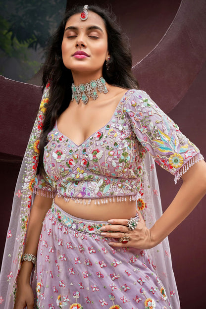 Mauve Colour Net Embroidery Lehenga Choli VSLC1111357