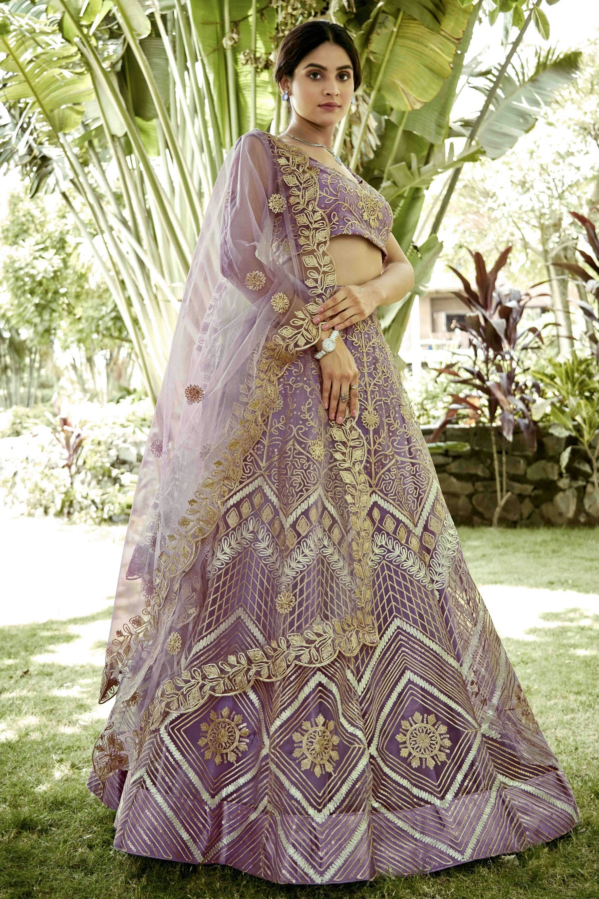 Mauve Colour Net Semi Stitched Lehenga Choli VSLC1170082