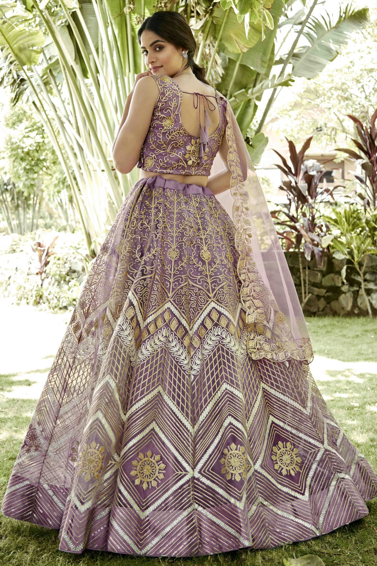 Mauve Colour Net Semi Stitched Lehenga Choli VSLC1170082