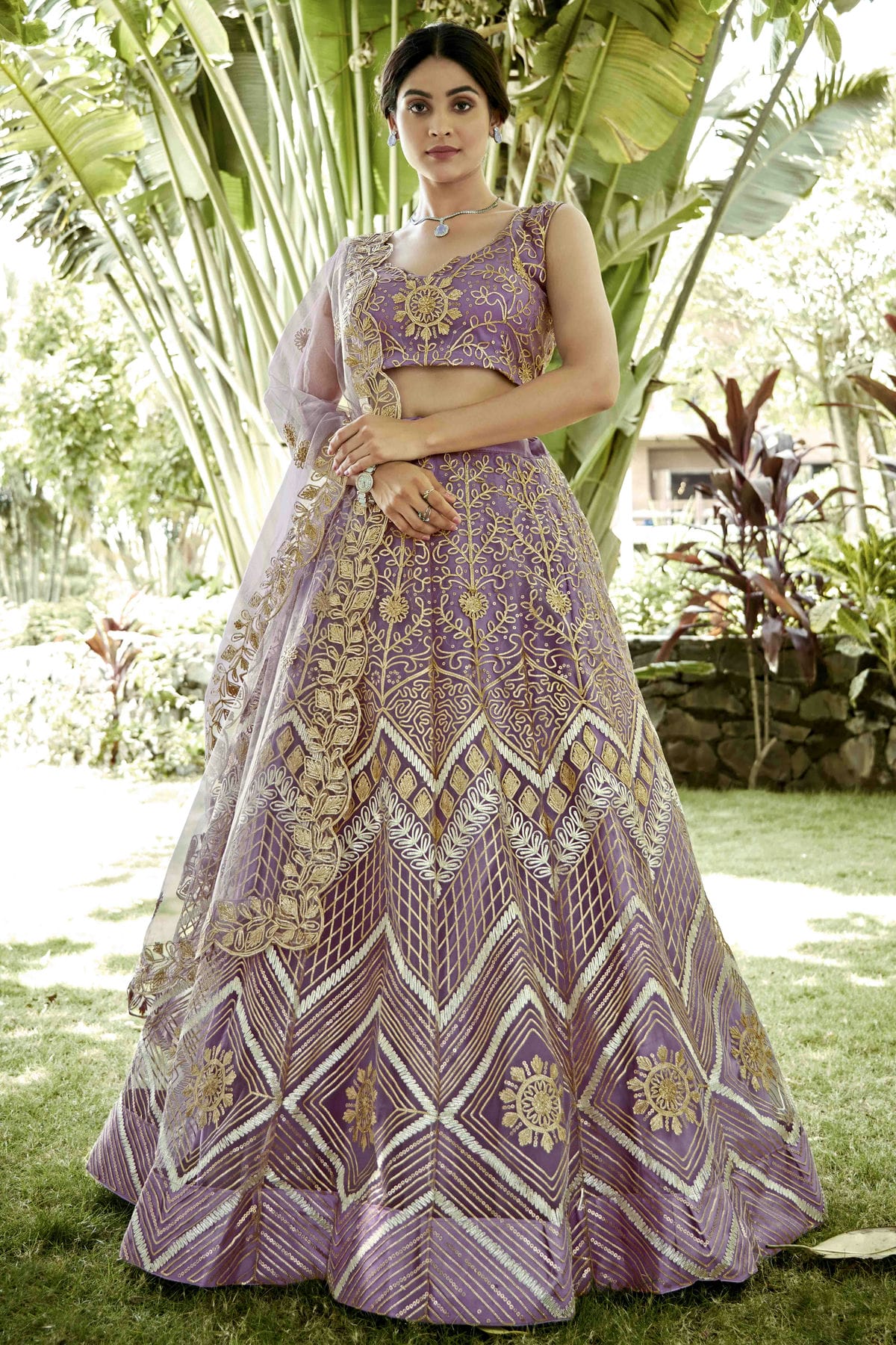 Mauve Colour Net Semi Stitched Lehenga Choli VSLC1170082
