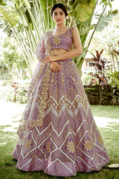 Mauve Colour Net Semi Stitched Lehenga Choli VSLC1170082