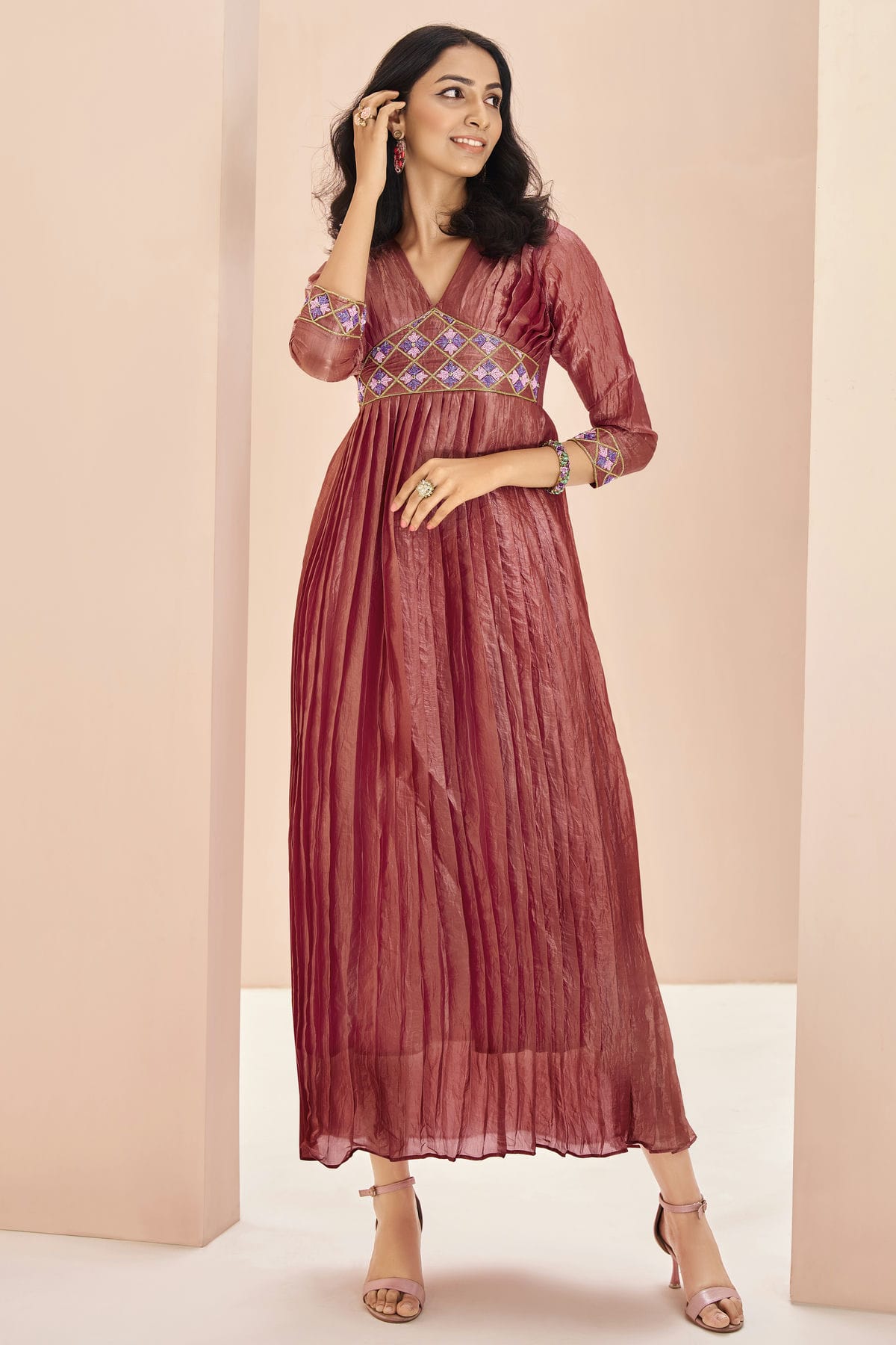 Mauve Colour Organza Indo Western Dress VSTP1080923