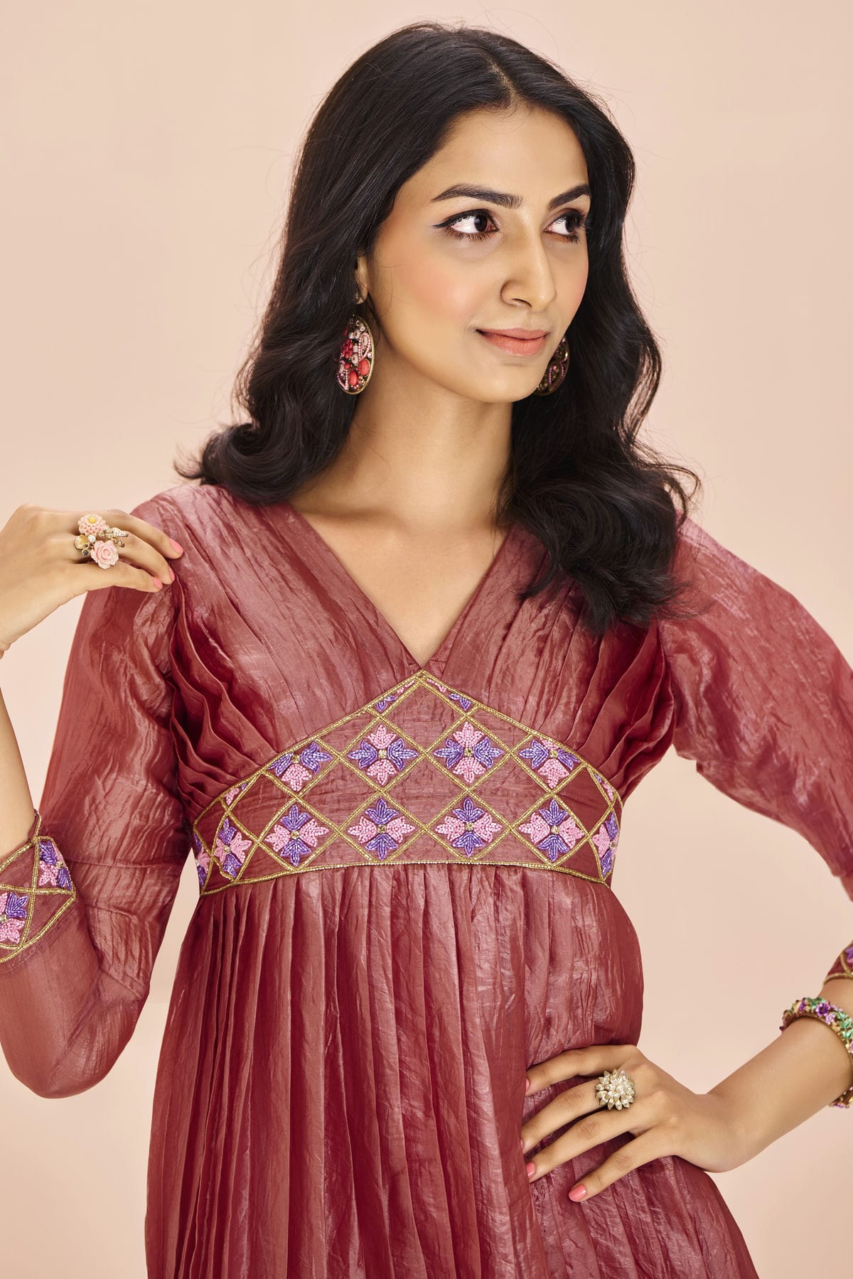 Mauve Colour Organza Indo Western Dress VSTP1080923