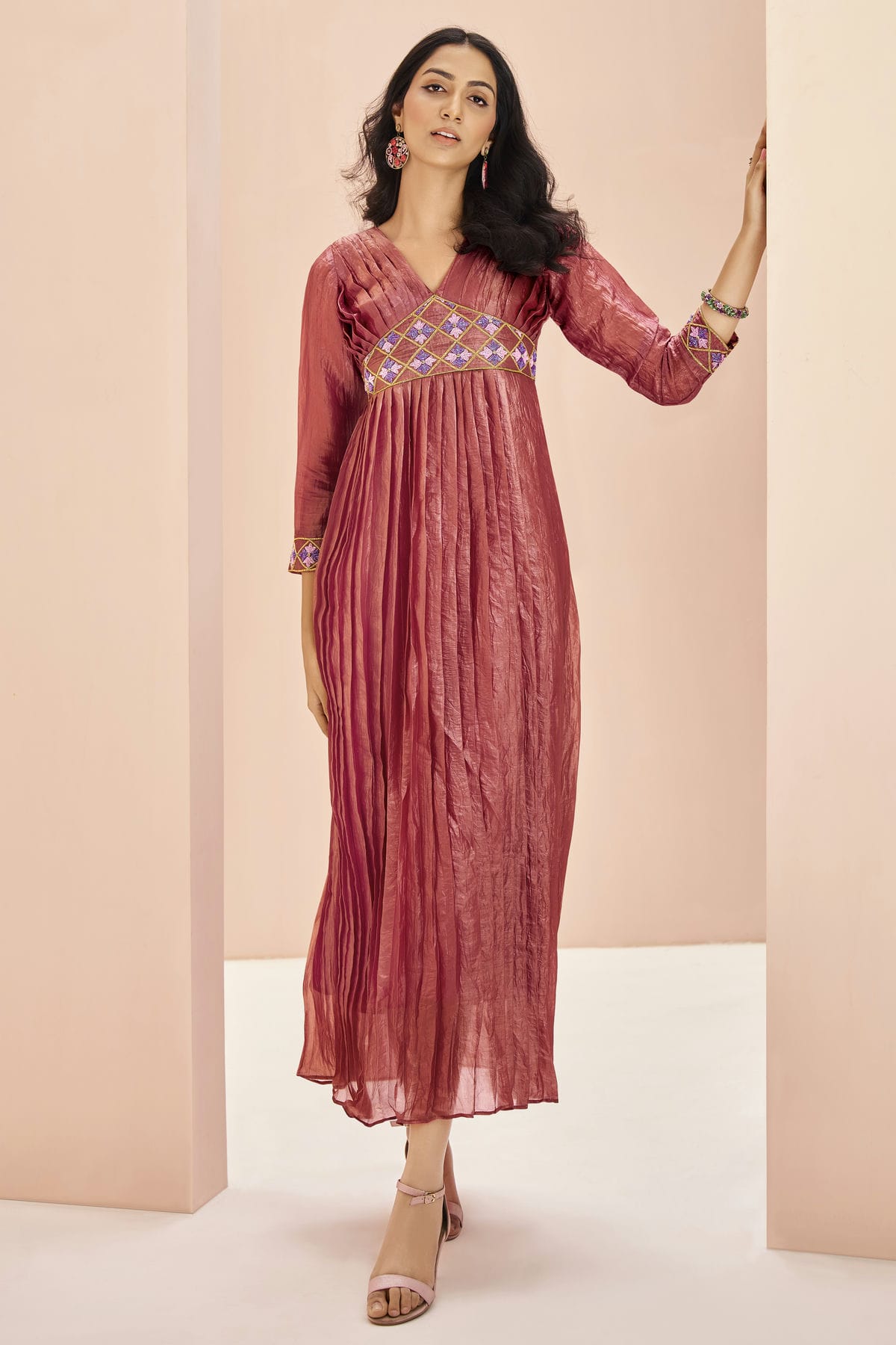 Mauve Colour Organza Indo Western Dress