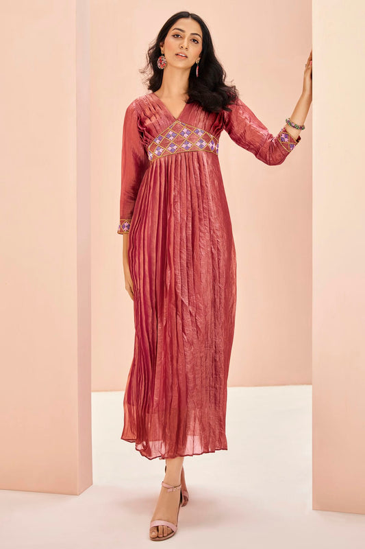 Mauve Colour Organza Indo Western Dress