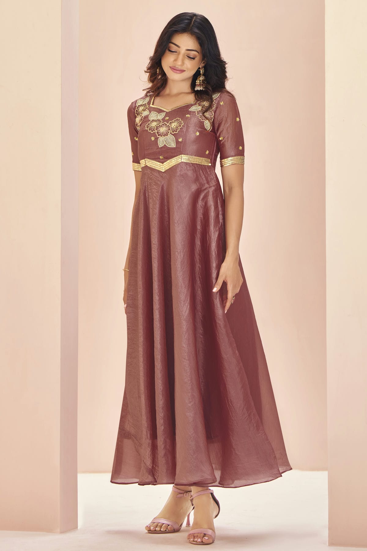 Mauve Colour Organza Indo Western Dress VSTP1080928