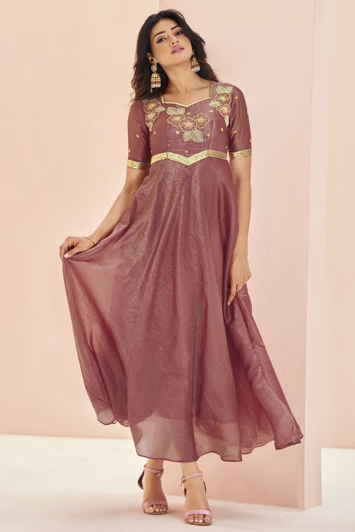 Mauve Colour Organza Indo Western Dress