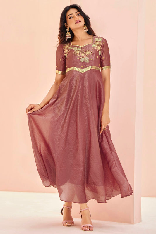 Mauve Colour Organza Indo Western Dress
