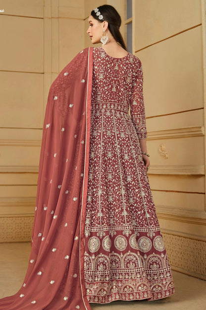 Mauve Colour Semi Stitched Faux Georgette Anarkali Suit VSSM1050464