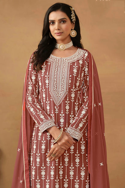 Mauve Colour Semi Stitched Faux Georgette Sharara Suit VSSM1050456