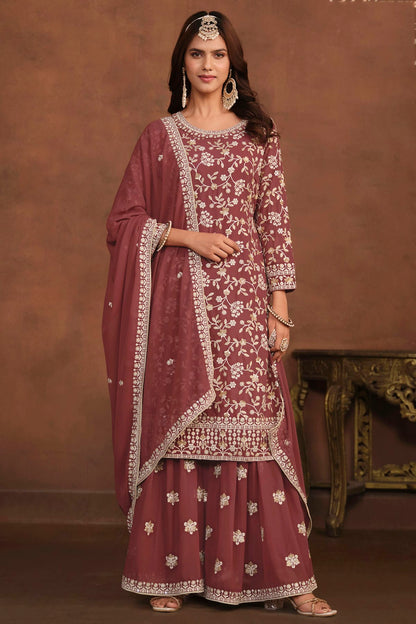 Mauve Colour Semi Stitched Faux Georgette Sharara Suit