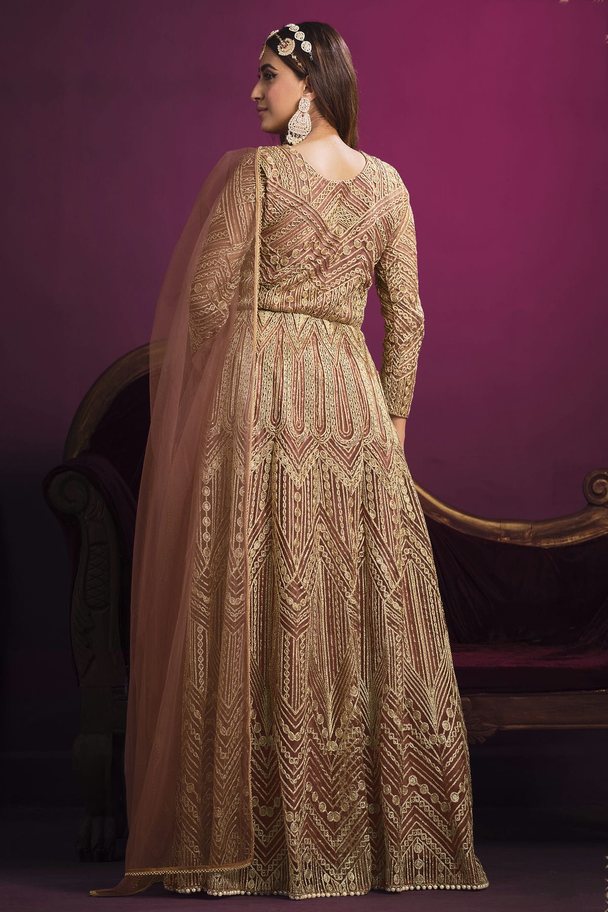 Mauve Colour Semi Stitched Net Pant Style Suit VSSM1050404