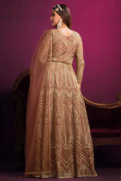 Mauve Colour Semi Stitched Net Pant Style Suit VSSM1050404