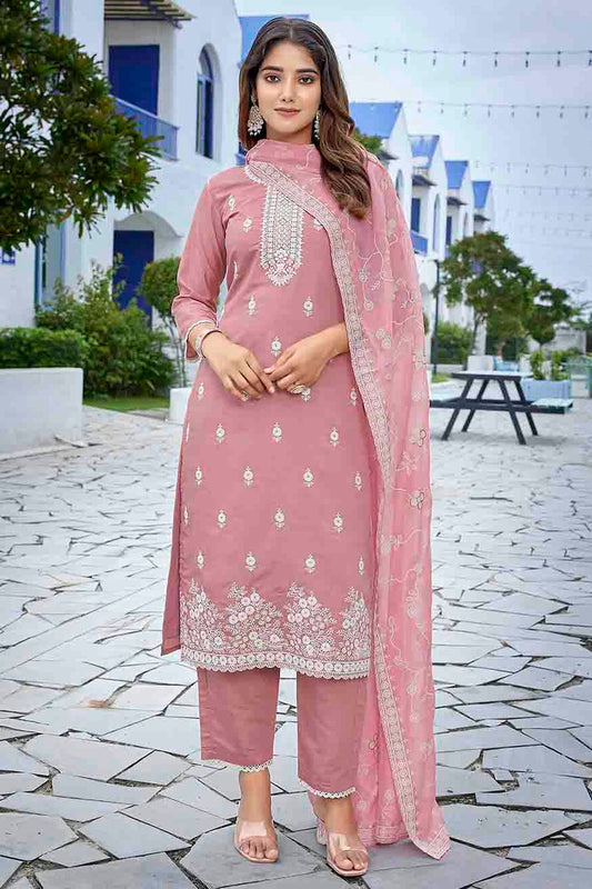 Mauve Pink Colour Chanderi Stitched Suit VSSS1113333