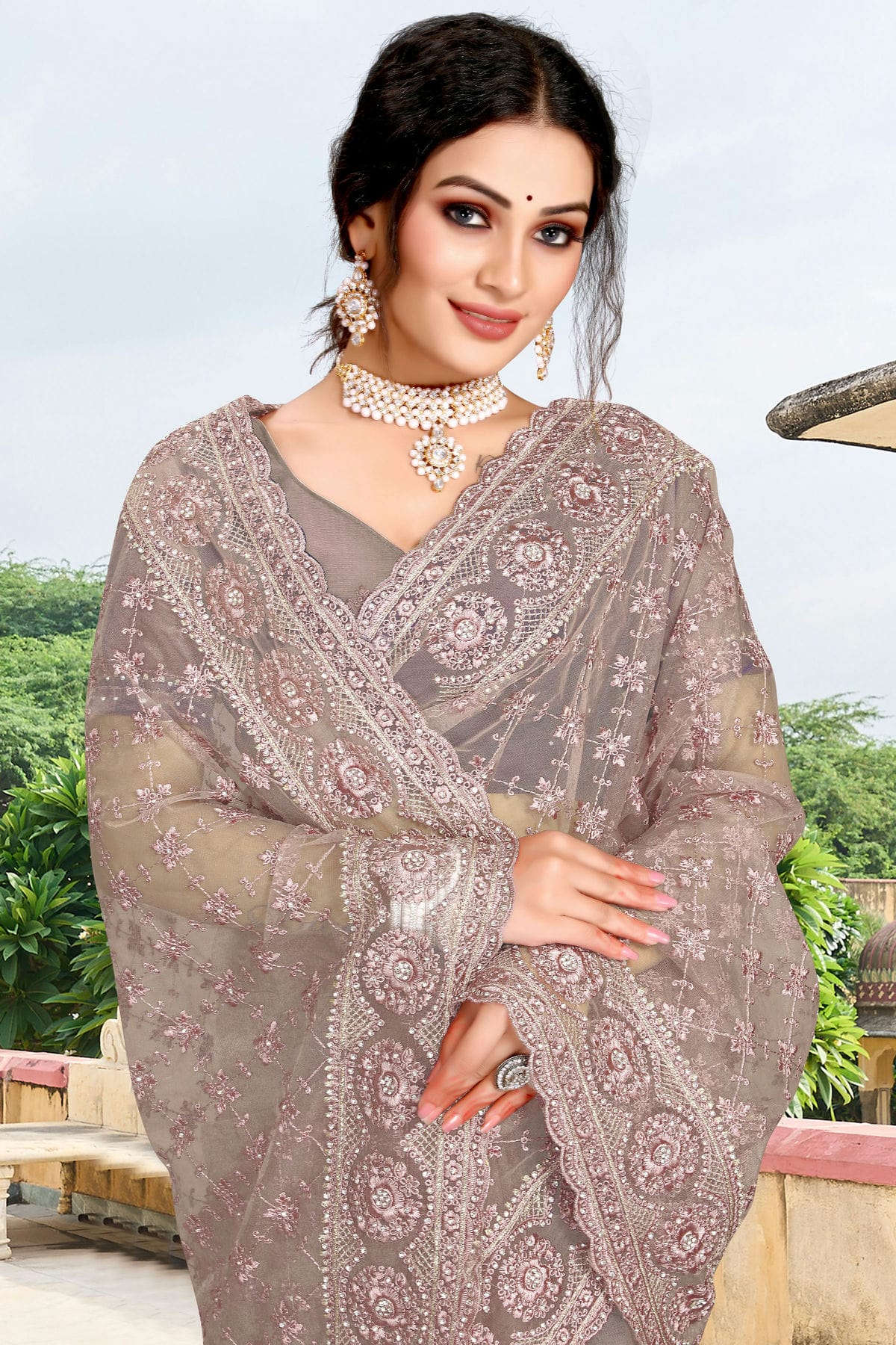 Mauve Colour Net Saree VSSD1090744