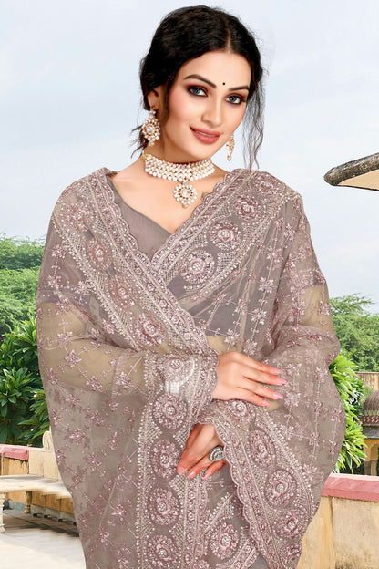 Mauve Colour Net Saree VSSD1090744