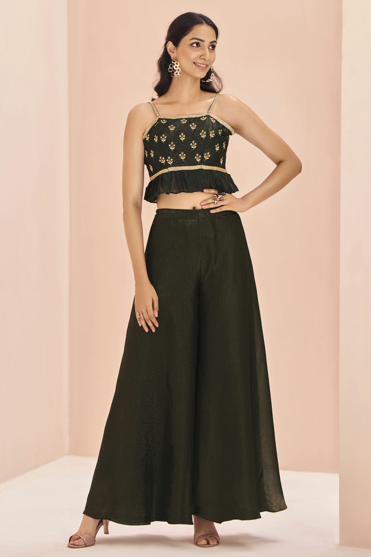 Mehendi Green Colour Art Silk Indo Western Dress