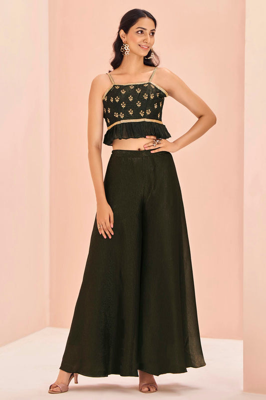 Mehendi Green Colour Art Silk Indo Western Dress