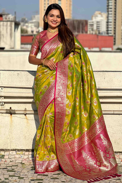 Mehendi Green Colour Banarasi Silk Meenakari Work Traditional Saree VSSD1113557