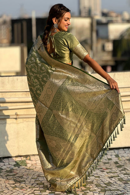 Mehendi Green Colour Banarasi Silk Traditional Saree VSSD1111698