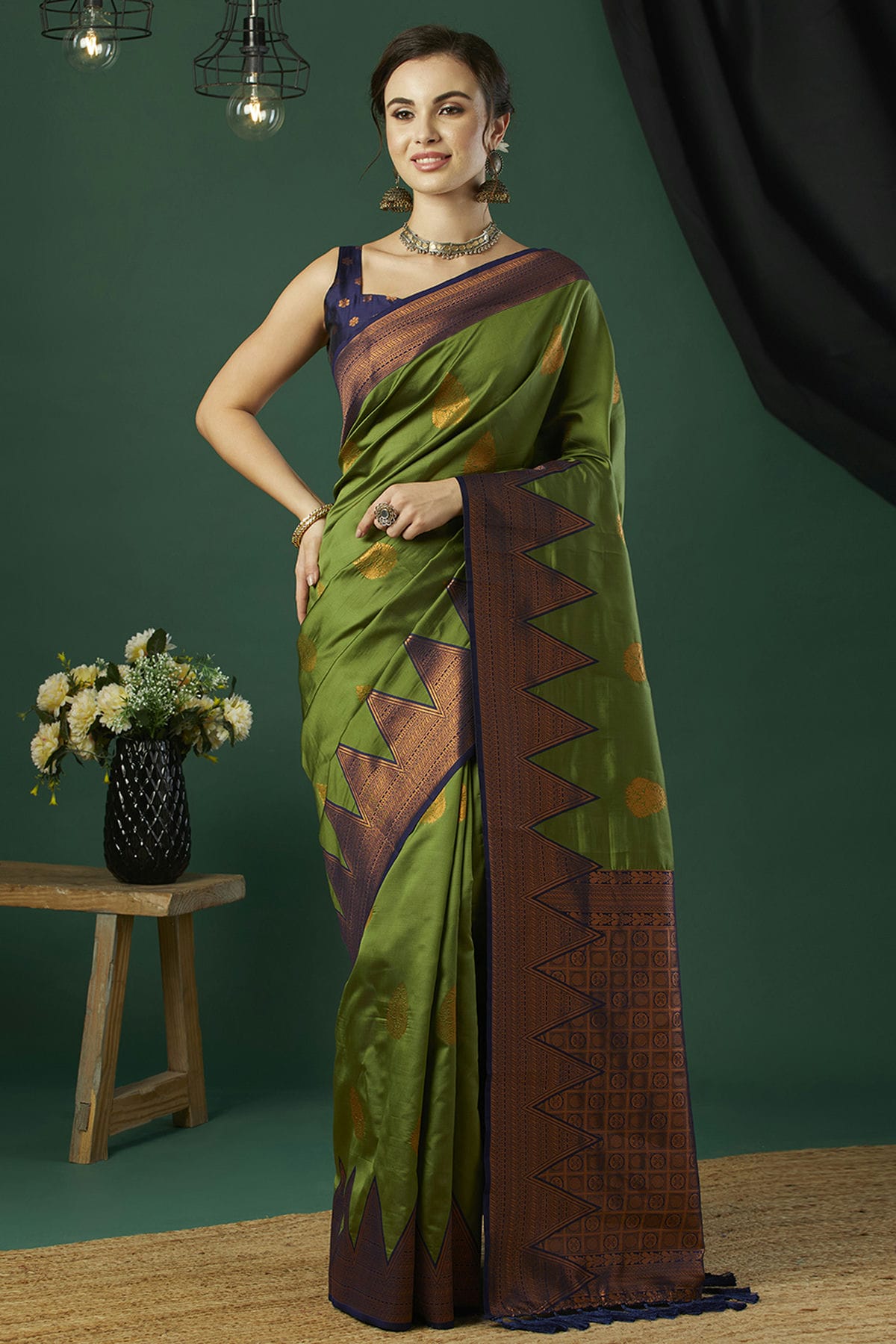 Mehendi Green Colour Banarasi Silk Traditional Saree