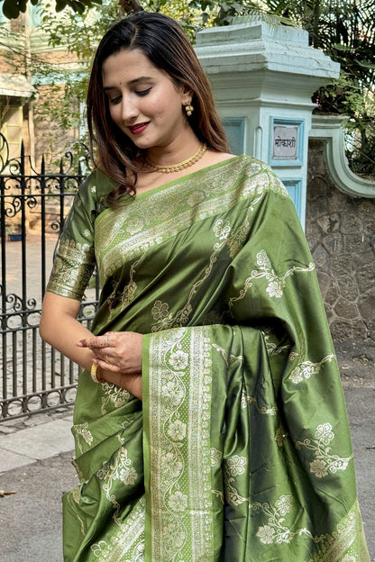 Mehendi Green Colour Banarasi Silk Traditional Saree VSSD1111944