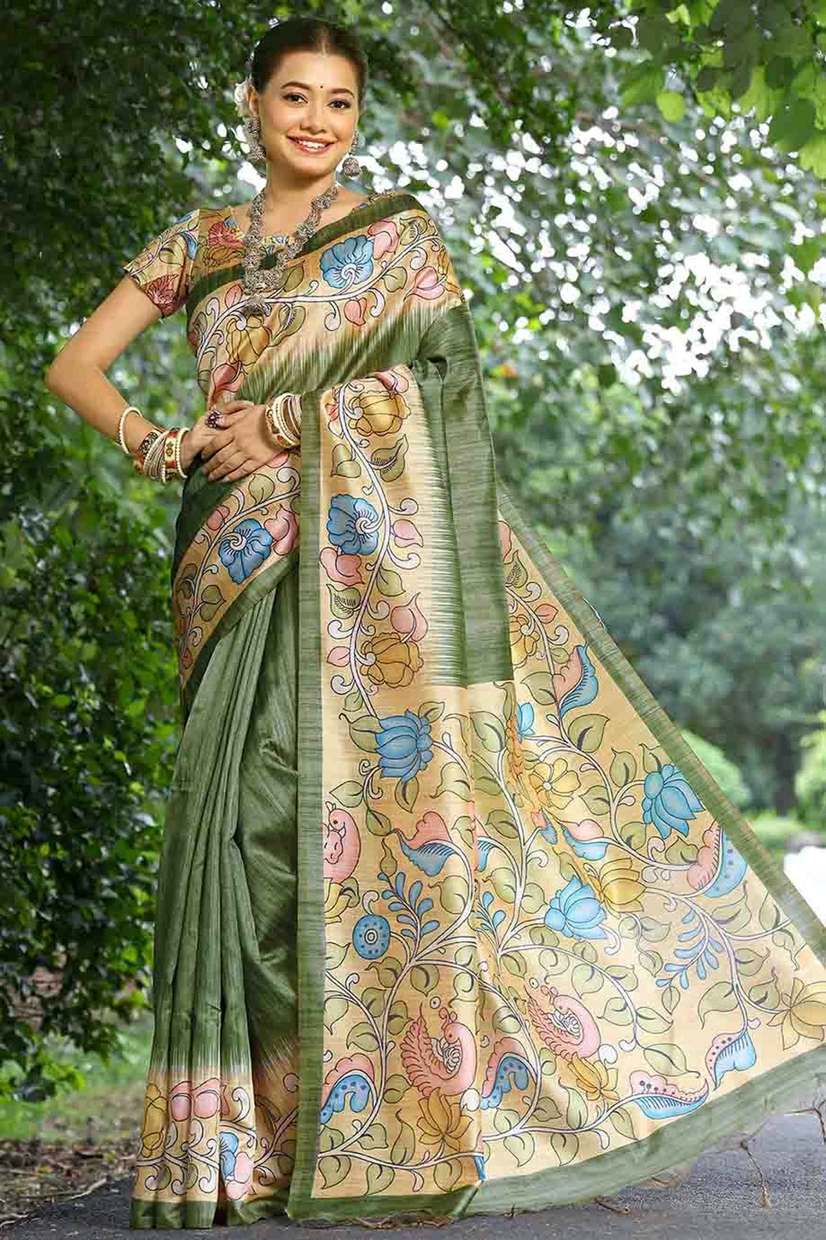 Mehendi Green Colour Cotton Silk Traditional Saree