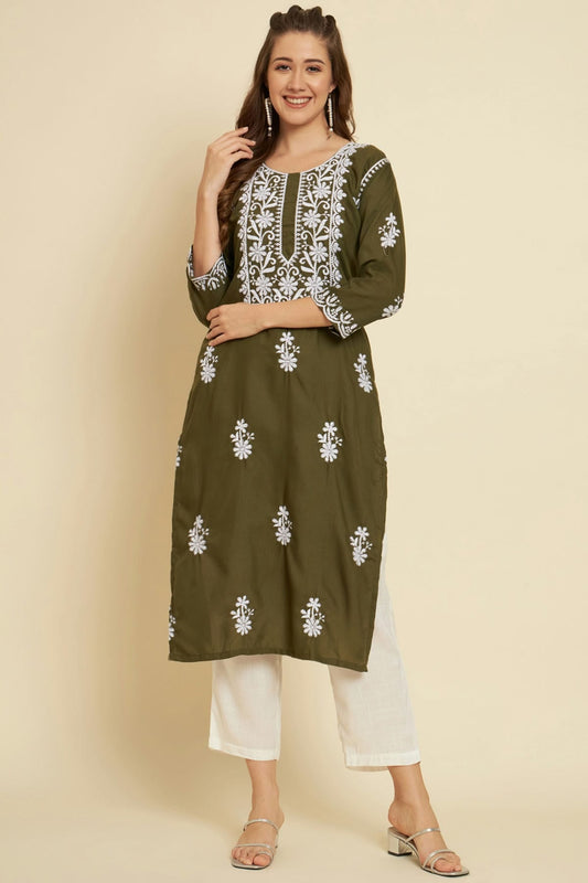 Mehendi Green Colour Cotton Slub Kurti