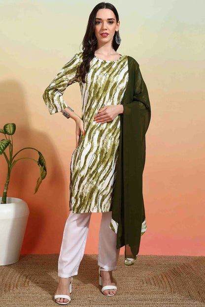 Mehendi Green Colour Crepe Printed Pant Style Suit VSSS1113639